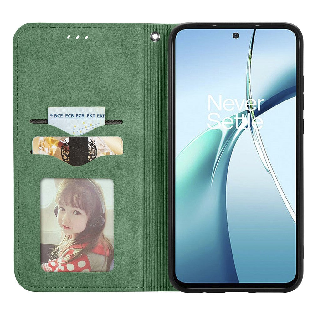 For Oppo Reno13 F 5G Leather Case with Card Holder Magnetic Absorption Phone Cover - Green