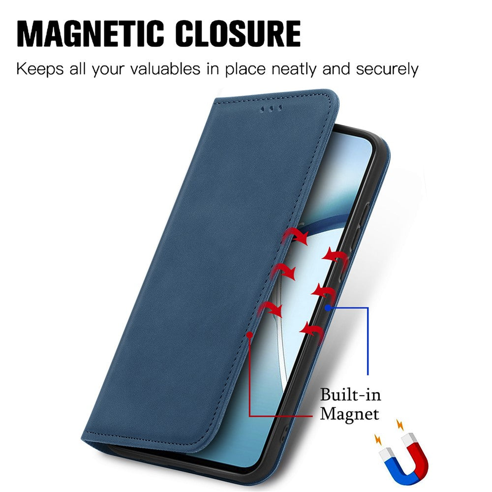 For Oppo Reno13 F 5G Leather Case with Card Holder Magnetic Absorption Phone Cover - Dark Blue