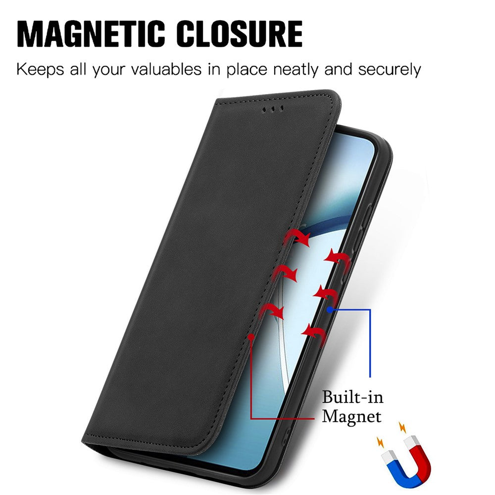 For Oppo Reno13 F 5G Leather Case with Card Holder Magnetic Absorption Phone Cover - Black
