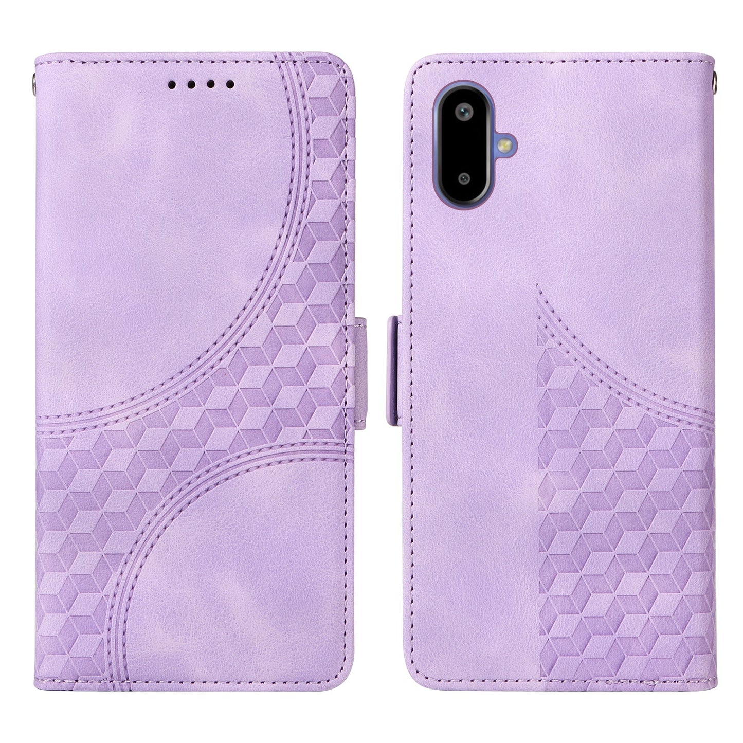 For Samsung Galaxy F06 5G Leather Cases Wallet Rhombus Imprinted Phone Cover Stand with Strap - Purple