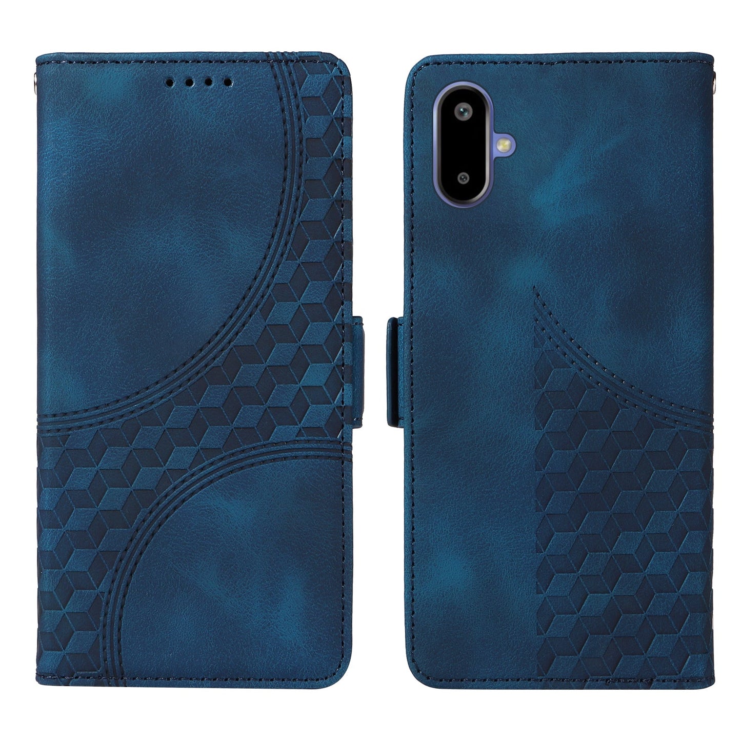 For Samsung Galaxy F06 5G Leather Cases Wallet Rhombus Imprinted Phone Cover Stand with Strap - Blue
