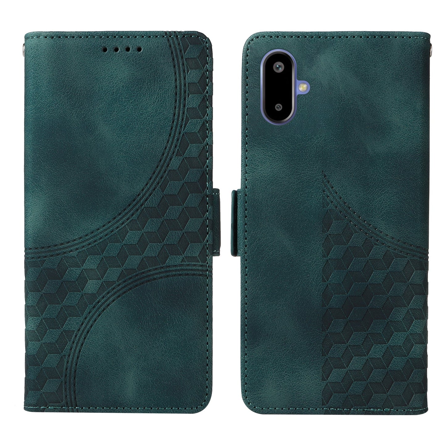 For Samsung Galaxy F06 5G Leather Cases Wallet Rhombus Imprinted Phone Cover Stand with Strap - Green