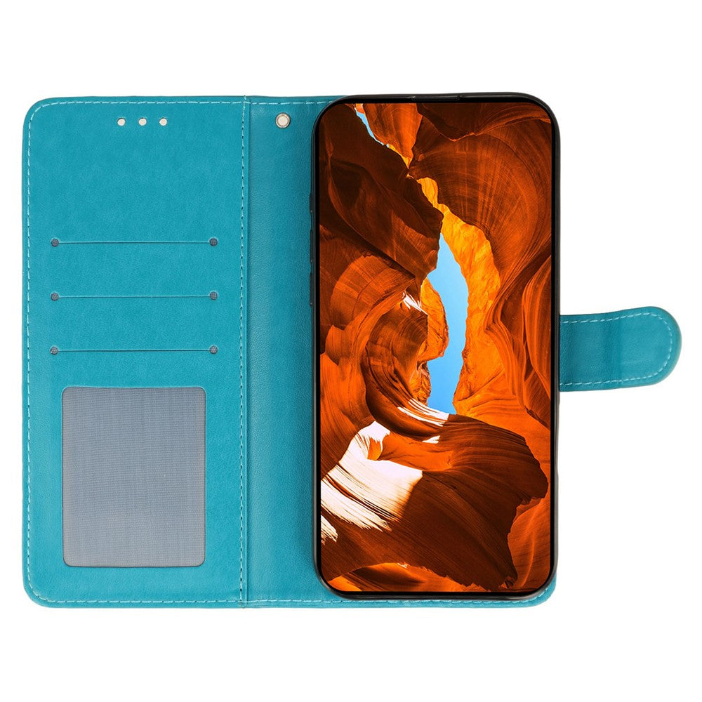 For Oppo Reno13 5G (Global) Case Wallet Stand Imprinted Rose Butterfly PU Leather Phone Cover - Blue