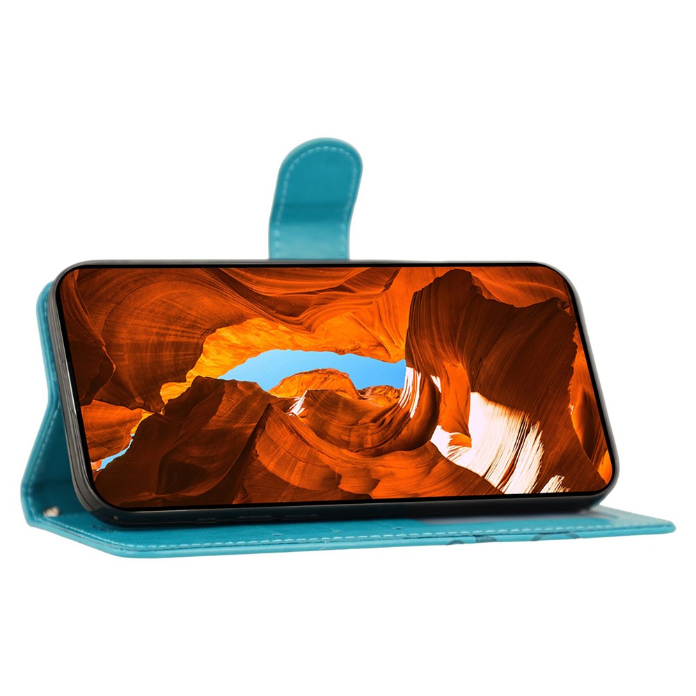 For Oppo Reno13 5G (Global) Case Wallet Stand Imprinted Rose Butterfly PU Leather Phone Cover - Blue
