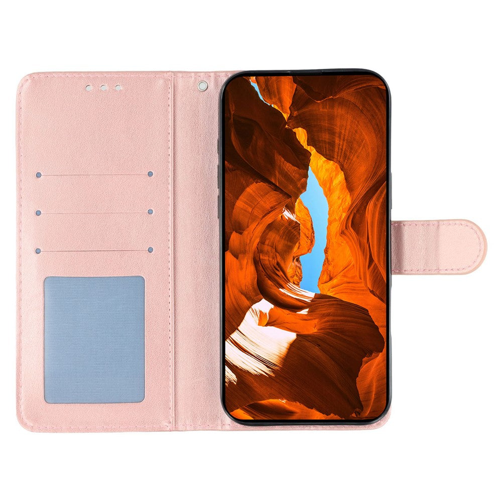 For Oppo Reno13 5G (Global) Case Wallet Stand Imprinted Rose Butterfly PU Leather Phone Cover - Rose Gold