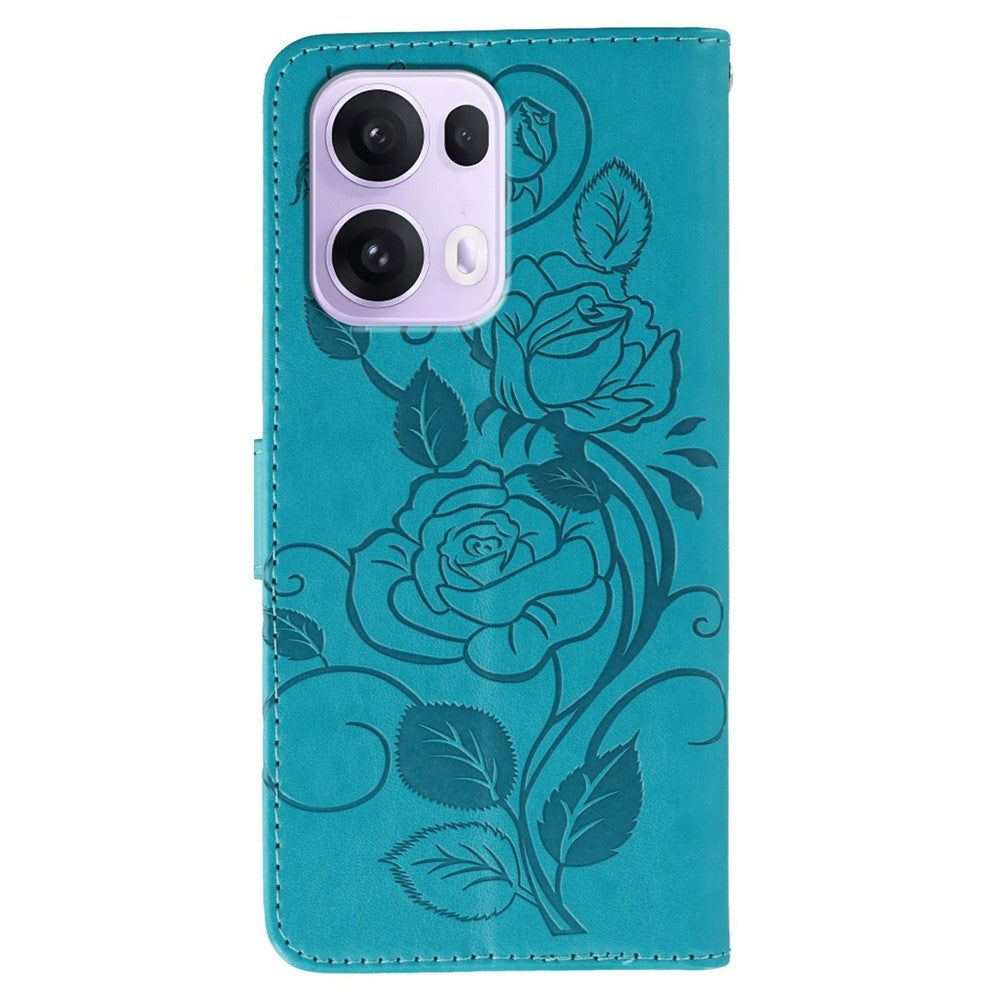 For Oppo Reno13 Pro 5G Case Wallet Stand Imprinted Rose Butterfly PU Leather Phone Cover - Blue