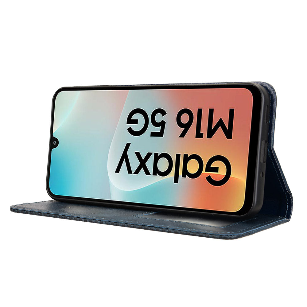 For Samsung Galaxy M16 5G / Galaxy F16 5G Retro PU Leather Case Phone Wallet Stand Cover - Blue