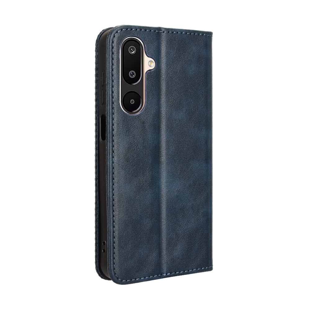 For Samsung Galaxy M16 5G / Galaxy F16 5G Retro PU Leather Case Phone Wallet Stand Cover - Blue