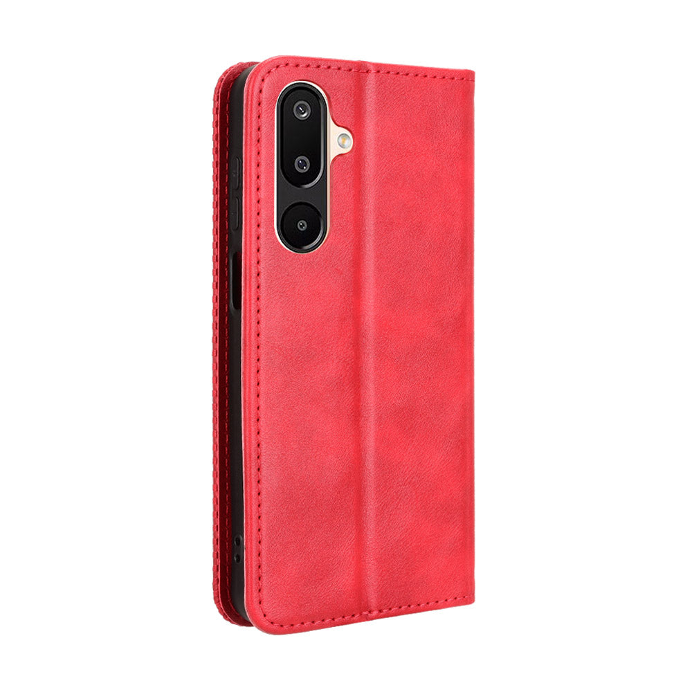 For Samsung Galaxy M16 5G / Galaxy F16 5G Retro PU Leather Case Phone Wallet Stand Cover - Red