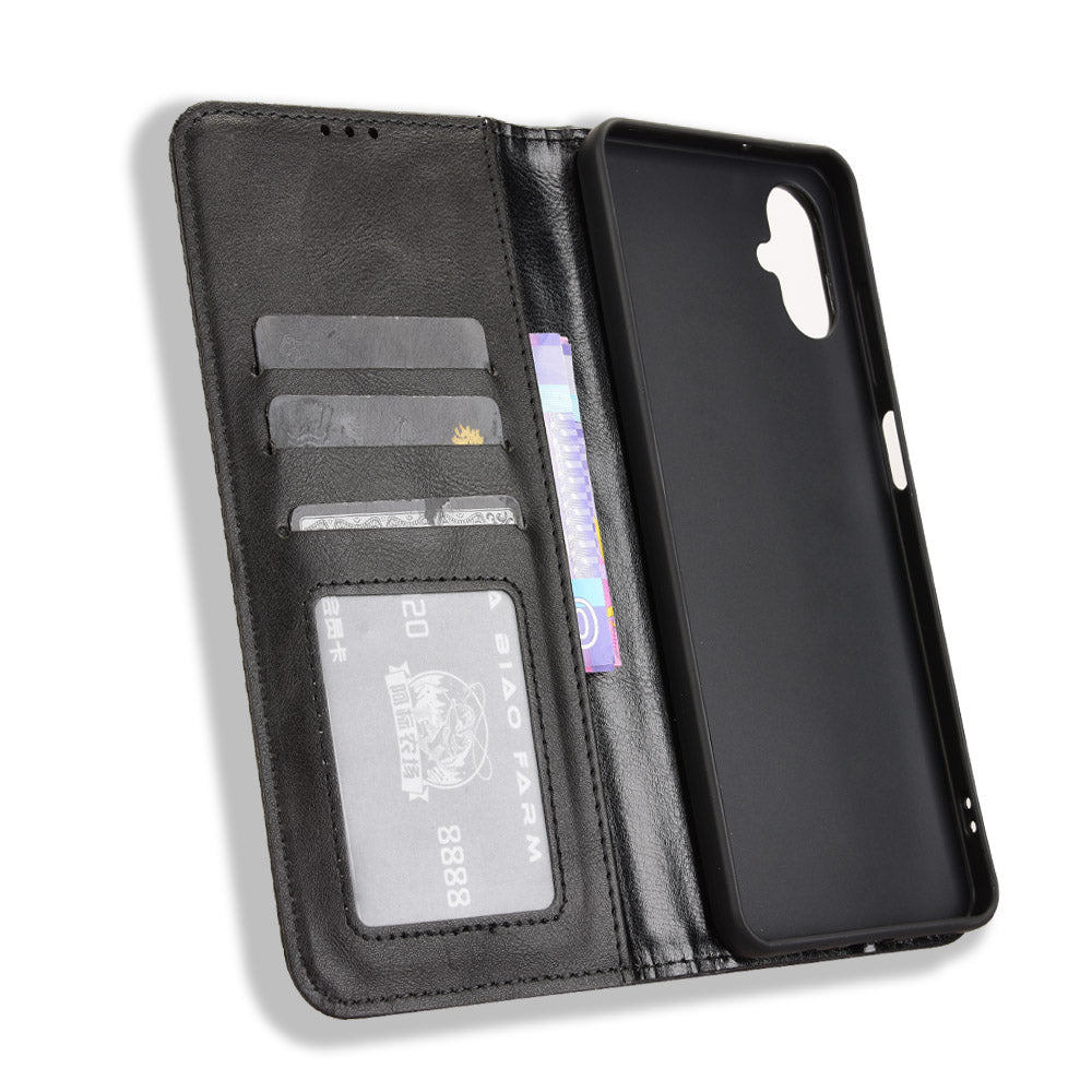 For Samsung Galaxy M06 5G / Galaxy F06 5G Retro PU Leather Case Phone Wallet Stand Cover - Black