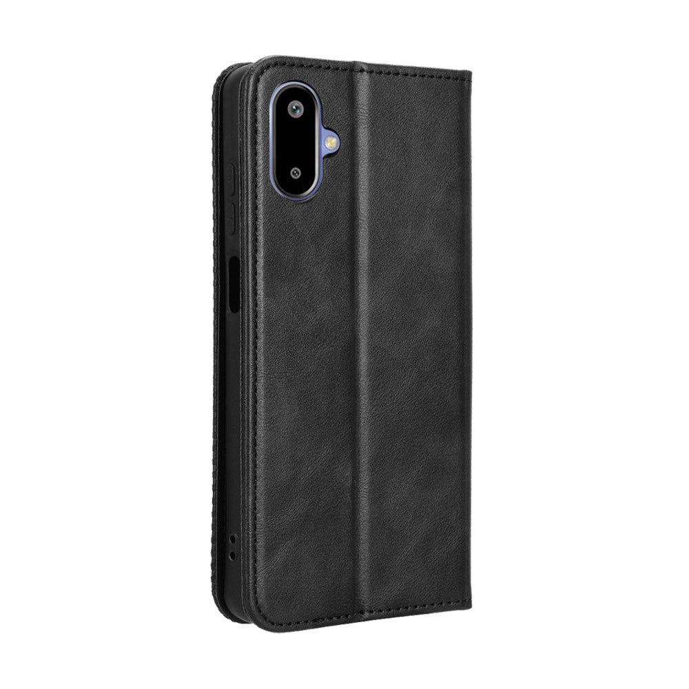 For Samsung Galaxy M06 5G / Galaxy F06 5G Retro PU Leather Case Phone Wallet Stand Cover - Black