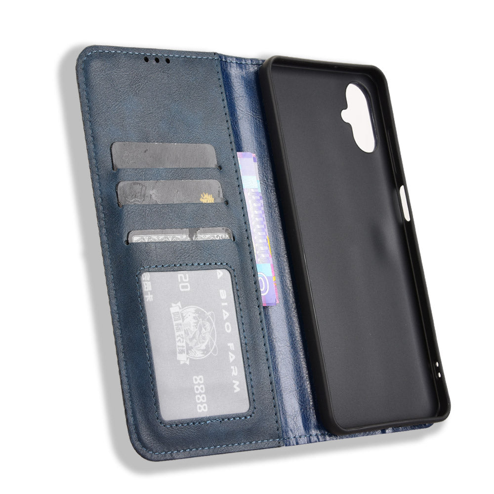 For Samsung Galaxy M06 5G / Galaxy F06 5G Retro PU Leather Case Phone Wallet Stand Cover - Blue