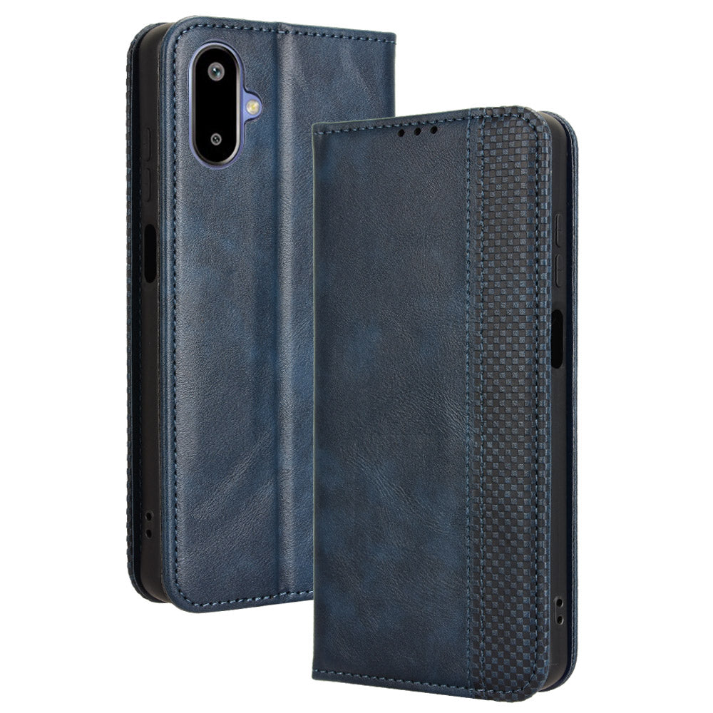 For Samsung Galaxy M06 5G / Galaxy F06 5G Retro PU Leather Case Phone Wallet Stand Cover - Blue