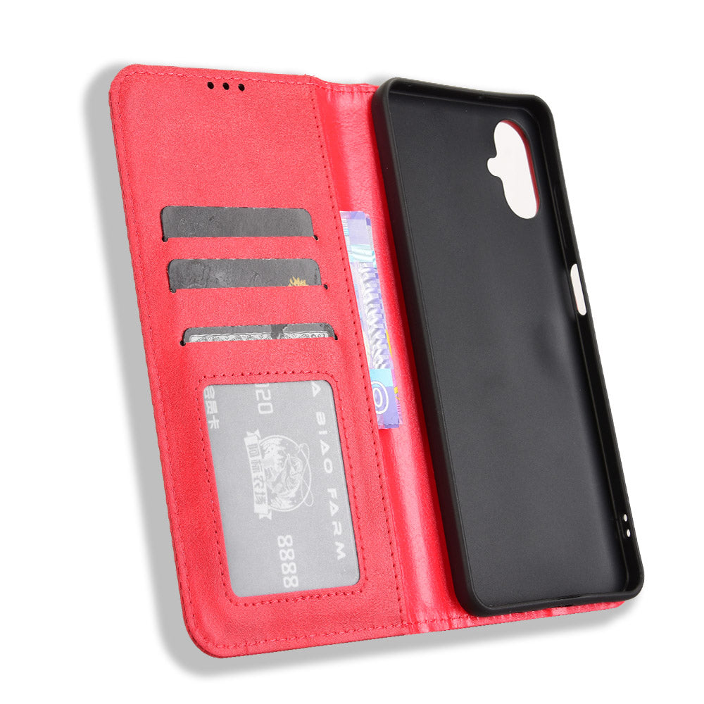 For Samsung Galaxy M06 5G / Galaxy F06 5G Retro PU Leather Case Phone Wallet Stand Cover - Red