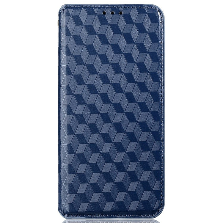 For Honor 70 5G Magnetic Auto-absorbed PU Leather Case Rhombus Pattern Imprinted Phone Cover with Wallet Stand - Blue