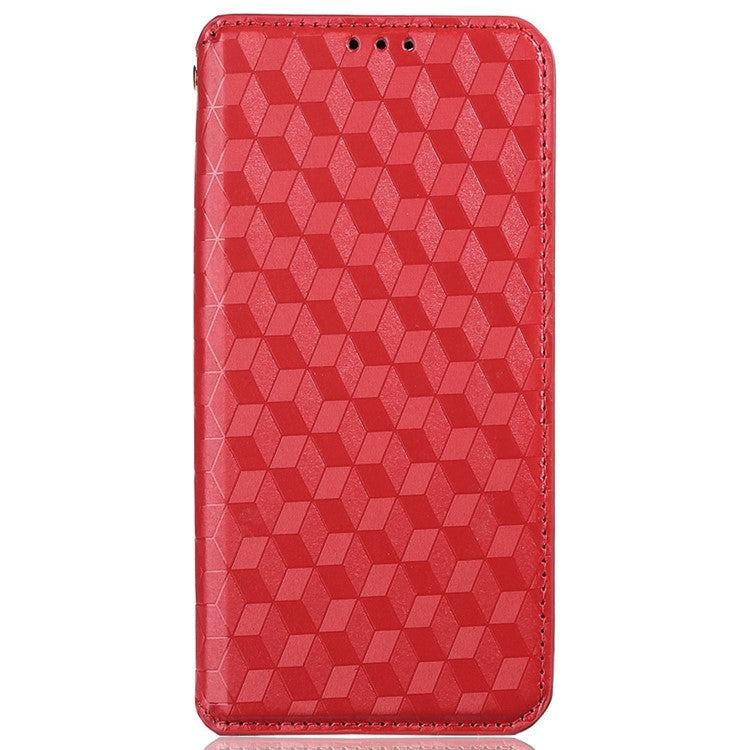 For Honor 70 5G Magnetic Auto-absorbed PU Leather Case Rhombus Pattern Imprinted Phone Cover with Wallet Stand - Red