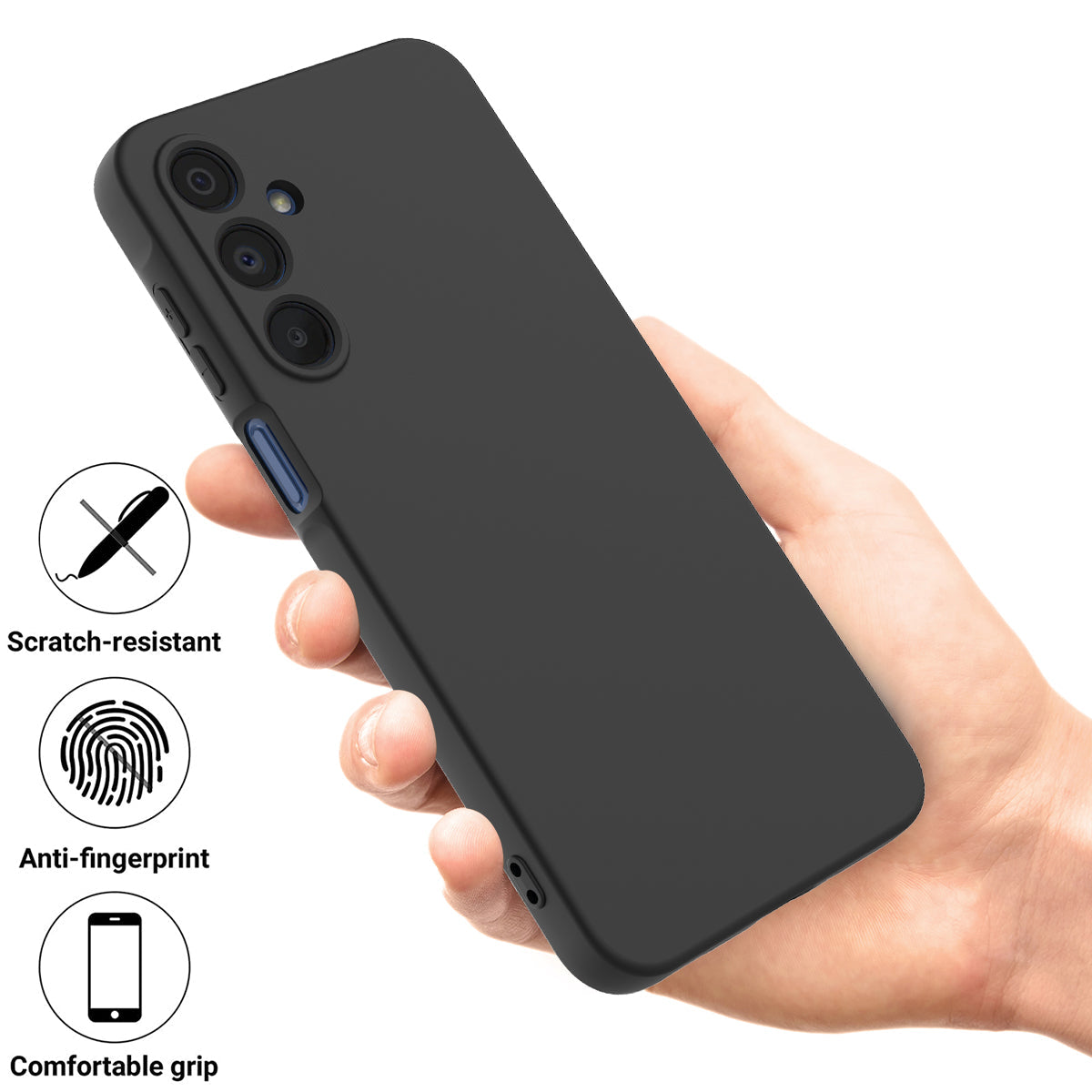 For Samsung Galaxy F16 5G / Galaxy M16 5G Liquid Silicone Case Phone Back Cover with Hand Strap - Black