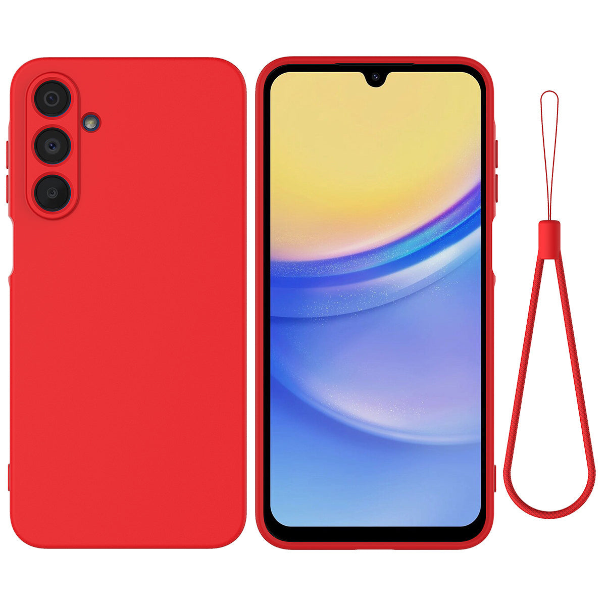 For Samsung Galaxy F16 5G / Galaxy M16 5G Liquid Silicone Case Phone Back Cover with Hand Strap - Red