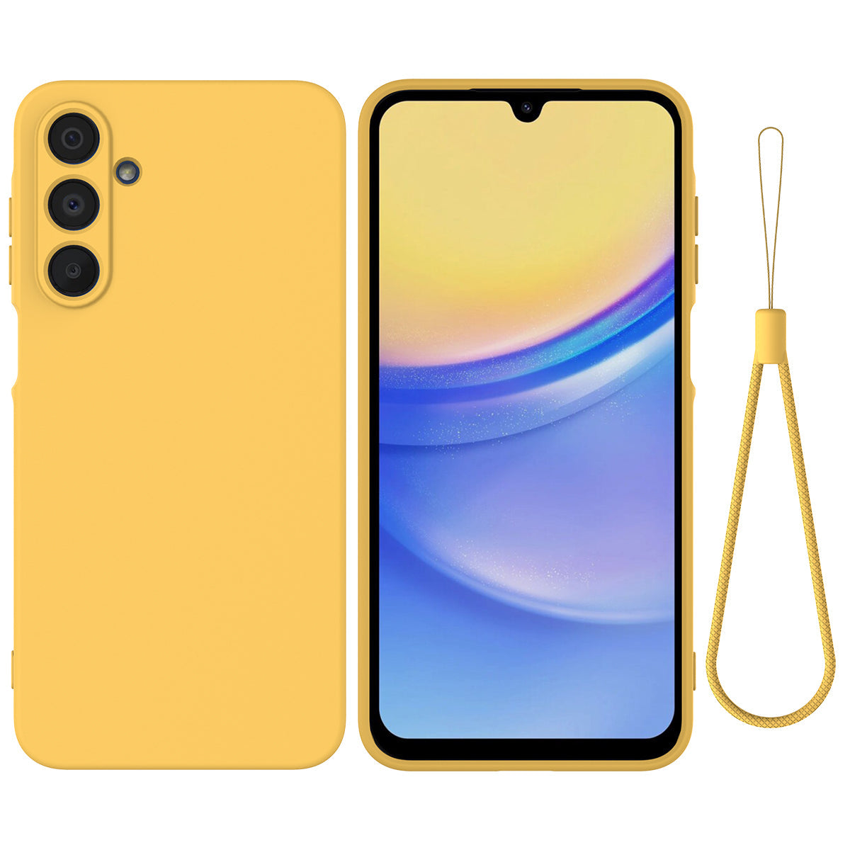 For Samsung Galaxy F16 5G / Galaxy M16 5G Liquid Silicone Case Phone Back Cover with Hand Strap - Yellow