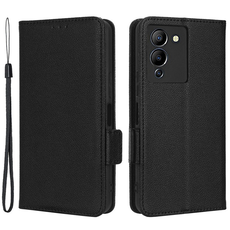 For Infinix Note 12 G96 4G X670 Litchi Texture Phone Cover Drop-Proof PU Leather Magnetic Clasp Case with Stand Wallet - Black