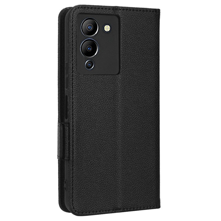 For Infinix Note 12 G96 4G X670 Litchi Texture Phone Cover Drop-Proof PU Leather Magnetic Clasp Case with Stand Wallet - Black
