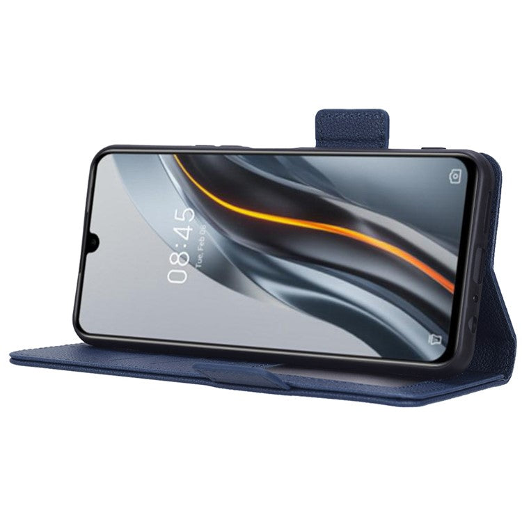 For Infinix Note 12 G96 4G X670 Litchi Texture Phone Cover Drop-Proof PU Leather Magnetic Clasp Case with Stand Wallet - Dark Blue