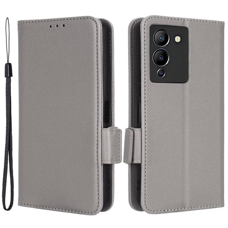 For Infinix Note 12 G96 4G X670 Litchi Texture Phone Cover Drop-Proof PU Leather Magnetic Clasp Case with Stand Wallet - Grey