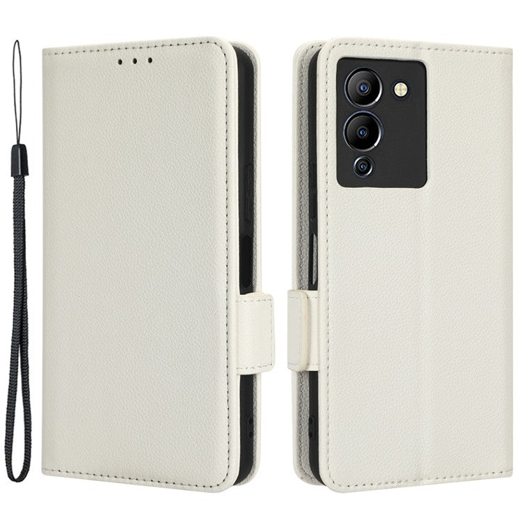 For Infinix Note 12 G96 4G X670 Litchi Texture Phone Cover Drop-Proof PU Leather Magnetic Clasp Case with Stand Wallet - White