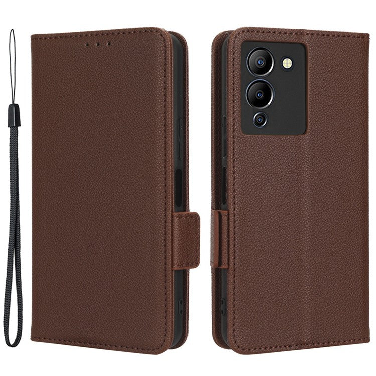 For Infinix Note 12 G96 4G X670 Litchi Texture Phone Cover Drop-Proof PU Leather Magnetic Clasp Case with Stand Wallet - Brown