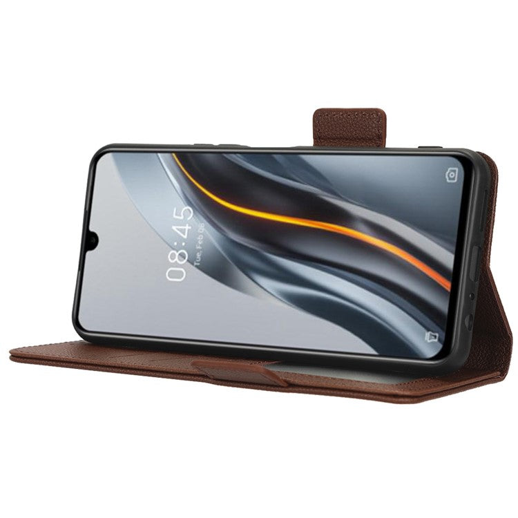 For Infinix Note 12 G96 4G X670 Litchi Texture Phone Cover Drop-Proof PU Leather Magnetic Clasp Case with Stand Wallet - Brown