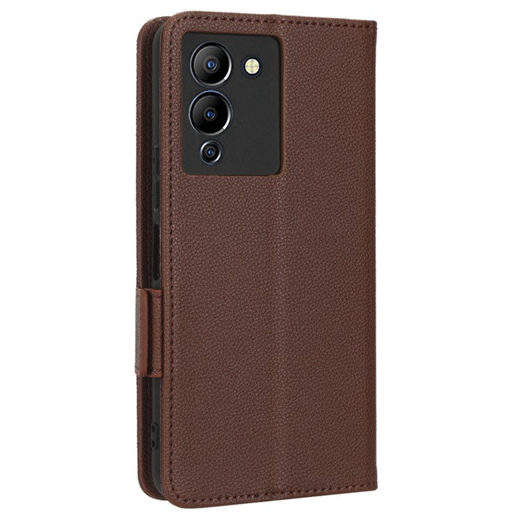 For Infinix Note 12 G96 4G X670 Litchi Texture Phone Cover Drop-Proof PU Leather Magnetic Clasp Case with Stand Wallet - Brown