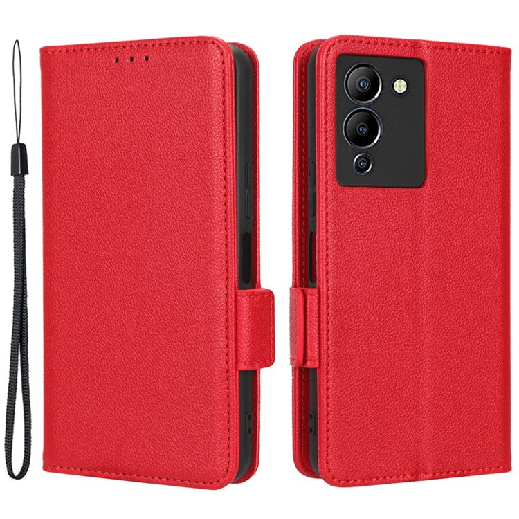 For Infinix Note 12 G96 4G X670 Litchi Texture Phone Cover Drop-Proof PU Leather Magnetic Clasp Case with Stand Wallet - Red