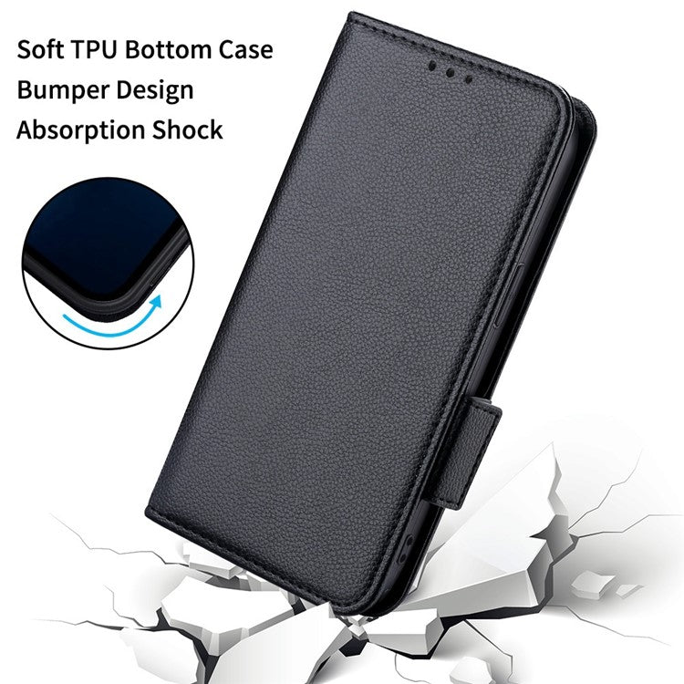Litchi Texture Phone Stand Cover for Honor 70 5G, PU Leather Dual Magnetic Clasp Full Protection Wallet Case - Black