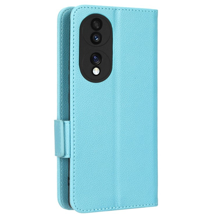 Litchi Texture Phone Stand Cover for Honor 70 5G, PU Leather Dual Magnetic Clasp Full Protection Wallet Case - Baby Blue