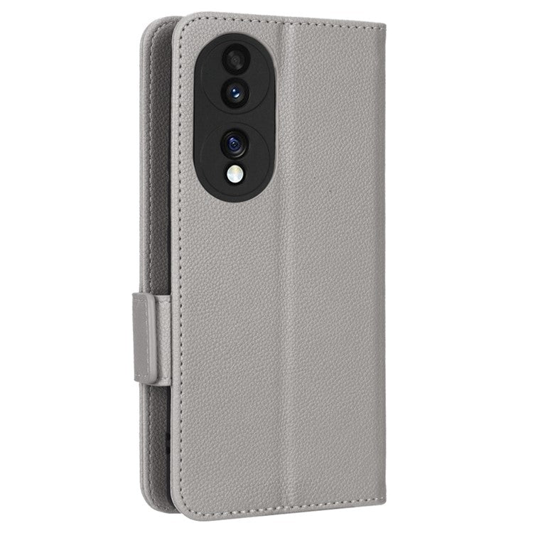 Litchi Texture Phone Stand Cover for Honor 70 5G, PU Leather Dual Magnetic Clasp Full Protection Wallet Case - Grey