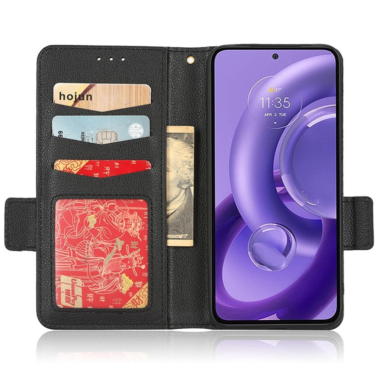For Motorola Edge 30 Neo 5G PU Leather Litchi Texture Phone Cover Dual Magnetic Clasp Shockproof Case with Stand Wallet - Black