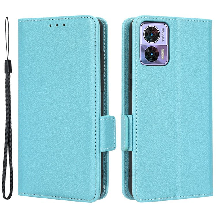 For Motorola Edge 30 Neo 5G PU Leather Litchi Texture Phone Cover Dual Magnetic Clasp Shockproof Case with Stand Wallet - Baby Blue
