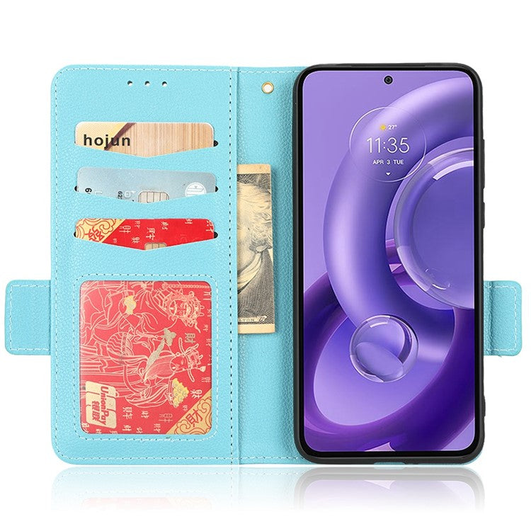 For Motorola Edge 30 Neo 5G PU Leather Litchi Texture Phone Cover Dual Magnetic Clasp Shockproof Case with Stand Wallet - Baby Blue