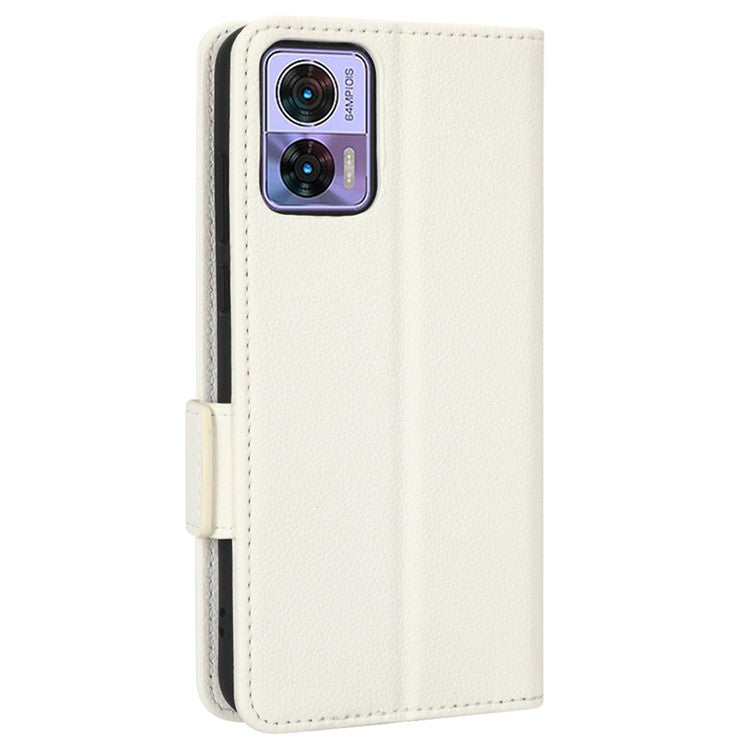 For Motorola Edge 30 Neo 5G PU Leather Litchi Texture Phone Cover Dual Magnetic Clasp Shockproof Case with Stand Wallet - White