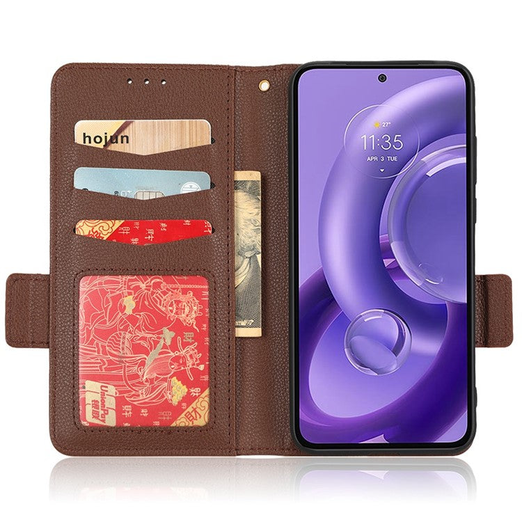 For Motorola Edge 30 Neo 5G PU Leather Litchi Texture Phone Cover Dual Magnetic Clasp Shockproof Case with Stand Wallet - Brown