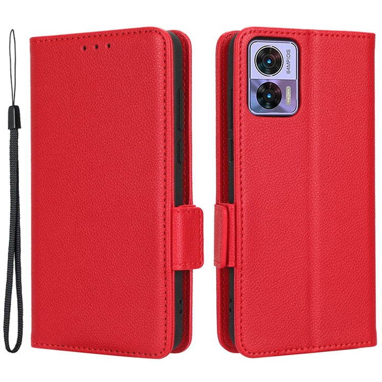 For Motorola Edge 30 Neo 5G PU Leather Litchi Texture Phone Cover Dual Magnetic Clasp Shockproof Case with Stand Wallet - Red