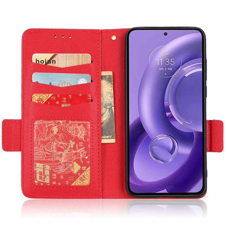 For Motorola Edge 30 Neo 5G PU Leather Litchi Texture Phone Cover Dual Magnetic Clasp Shockproof Case with Stand Wallet - Red