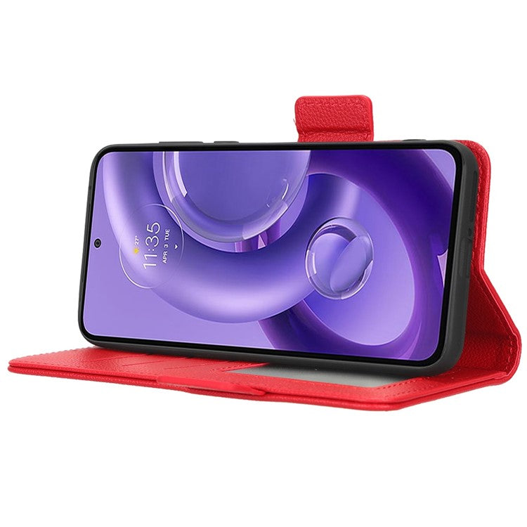For Motorola Edge 30 Neo 5G PU Leather Litchi Texture Phone Cover Dual Magnetic Clasp Shockproof Case with Stand Wallet - Red