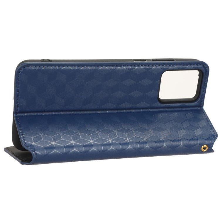 For Motorola Edge 30 Neo 5G Imprinted Rhombus Pattern PU Leather Phone Case Magnetic Auto Closing Cover with Wallet Stand - Blue