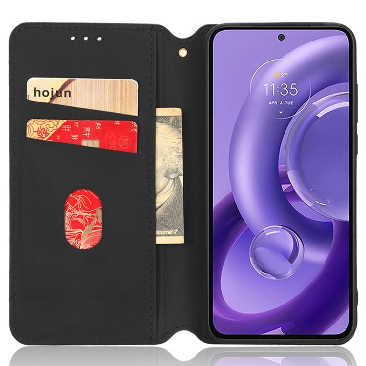 For Motorola Edge 30 Neo 5G Imprinted Rhombus Pattern PU Leather Phone Case Magnetic Auto Closing Cover with Wallet Stand - Purple