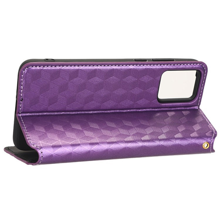For Motorola Edge 30 Neo 5G Imprinted Rhombus Pattern PU Leather Phone Case Magnetic Auto Closing Cover with Wallet Stand - Purple