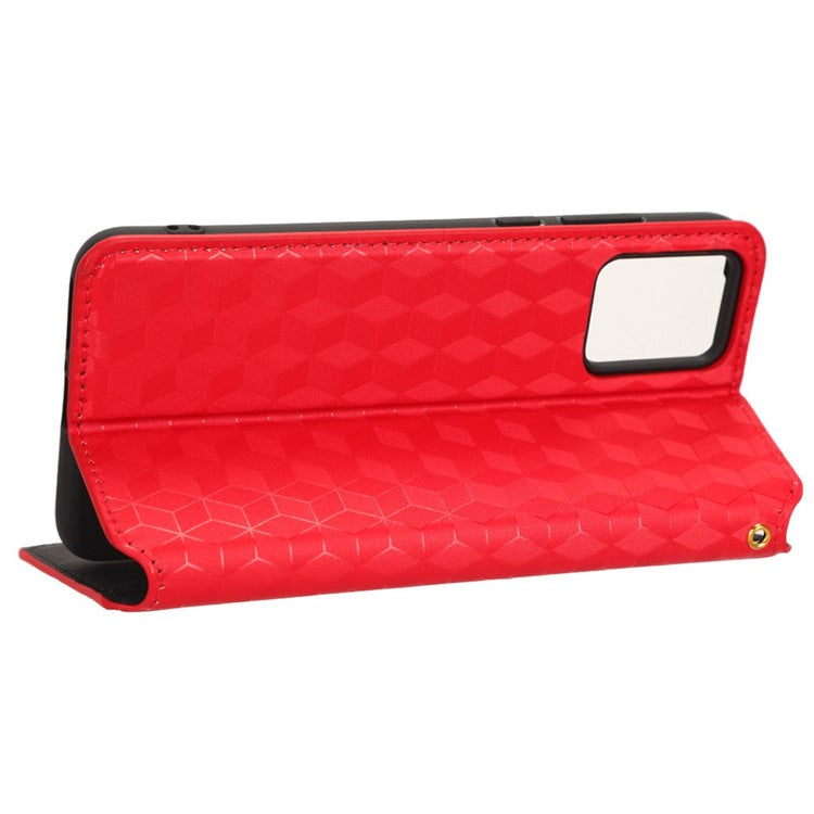 For Motorola Edge 30 Neo 5G Imprinted Rhombus Pattern PU Leather Phone Case Magnetic Auto Closing Cover with Wallet Stand - Red