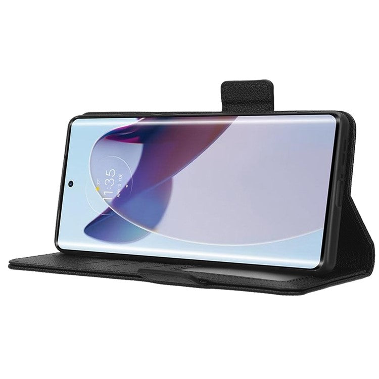 For Motorola Edge 30 Ultra 5G / Edge X / Moto X30 Pro 5G Litchi Texture Stand Case PU Leather Magnetic Clasp Phone Wallet Cover - Black