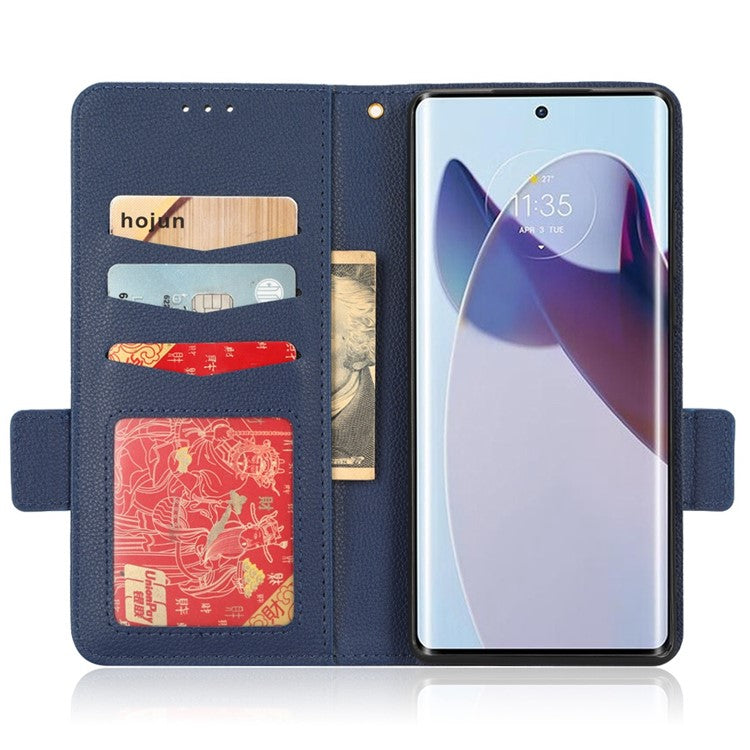For Motorola Edge 30 Ultra 5G / Edge X / Moto X30 Pro 5G Litchi Texture Stand Case PU Leather Magnetic Clasp Phone Wallet Cover - Dark Blue