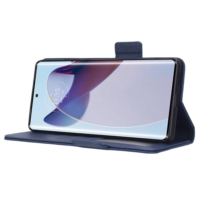 For Motorola Edge 30 Ultra 5G / Edge X / Moto X30 Pro 5G Litchi Texture Stand Case PU Leather Magnetic Clasp Phone Wallet Cover - Dark Blue